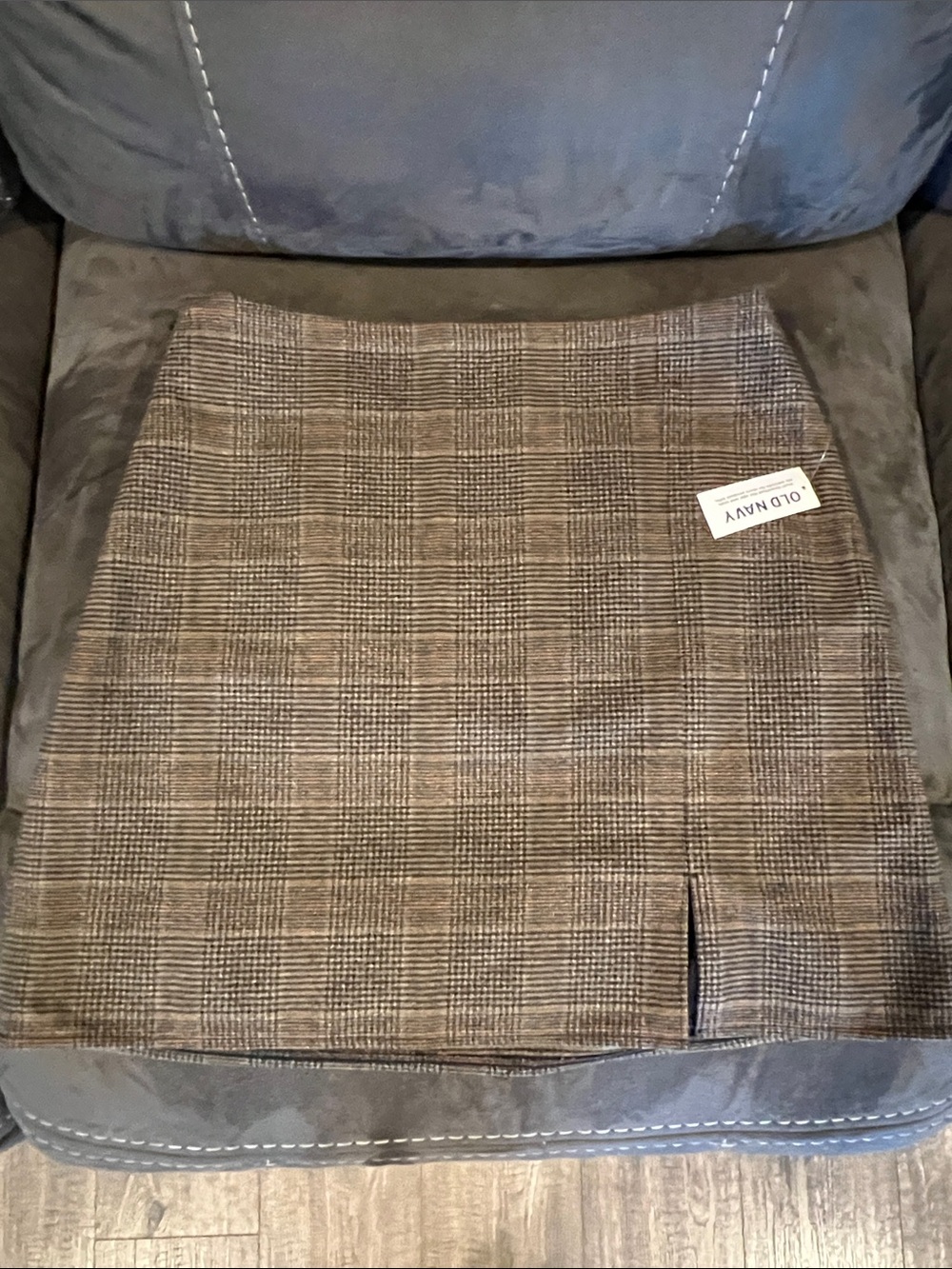 Old Navy Brown Plaid Mini Skirt with Front Slit